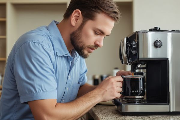 Coffee maker repair with technician testing components