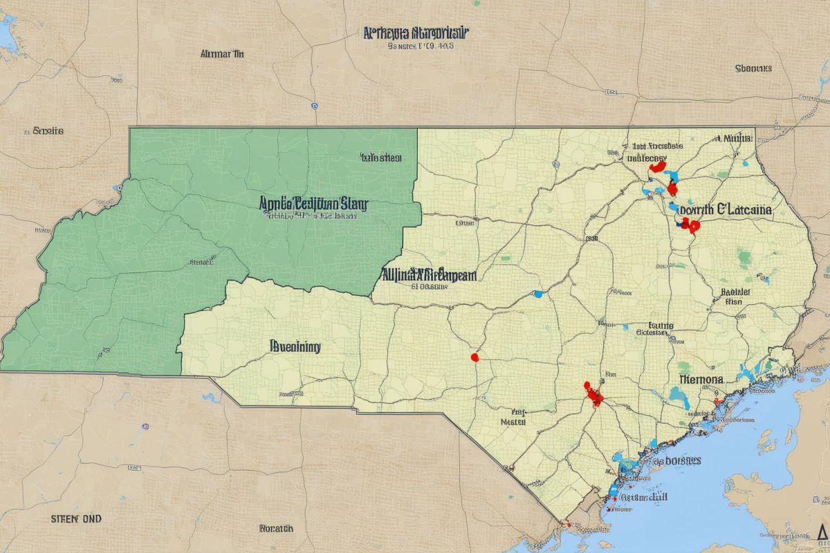 Map of North Carolina showing service areas for appliance repair